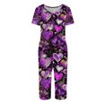 thumbnail image 6 of Garbnen Womens Valentine Pajama Set V Neck Capri Pants Short Sleeve Sleepwear Heart Print 2 Piece Lounge Sets with Pockets, 6 of 7