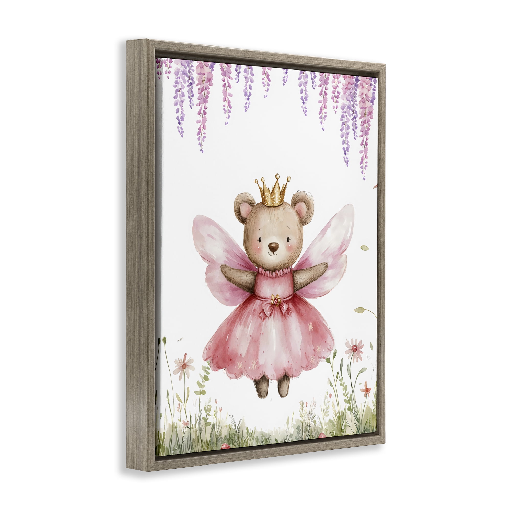 Stupell Industries Woodland Bear Forest Fairy Brown Framed Floater Canvas Wall Art, design by LSR Design Studio