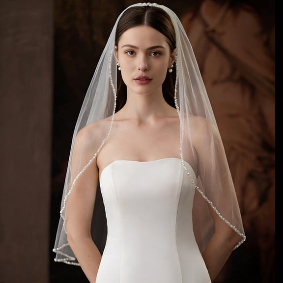 Wedding Veil 1 Tier Bridal Veil with Comb White Tulle Pearl for Brides Women Bachelorette Party Bridal Shower Wedding