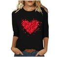 thumbnail image 2 of EchfiProm Shirts for Women Love Heart T-Shirt Valentine 3/4 Sleeve Valentines Day Black Cute Ladies Top Casual, 2 of 5