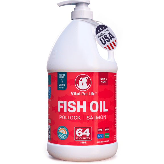 Vital Pet Life Fish Oil for Dogs & Cats, Salmon & Pollock Omega-3, Skin & Coat & Joint Support, 64 oz