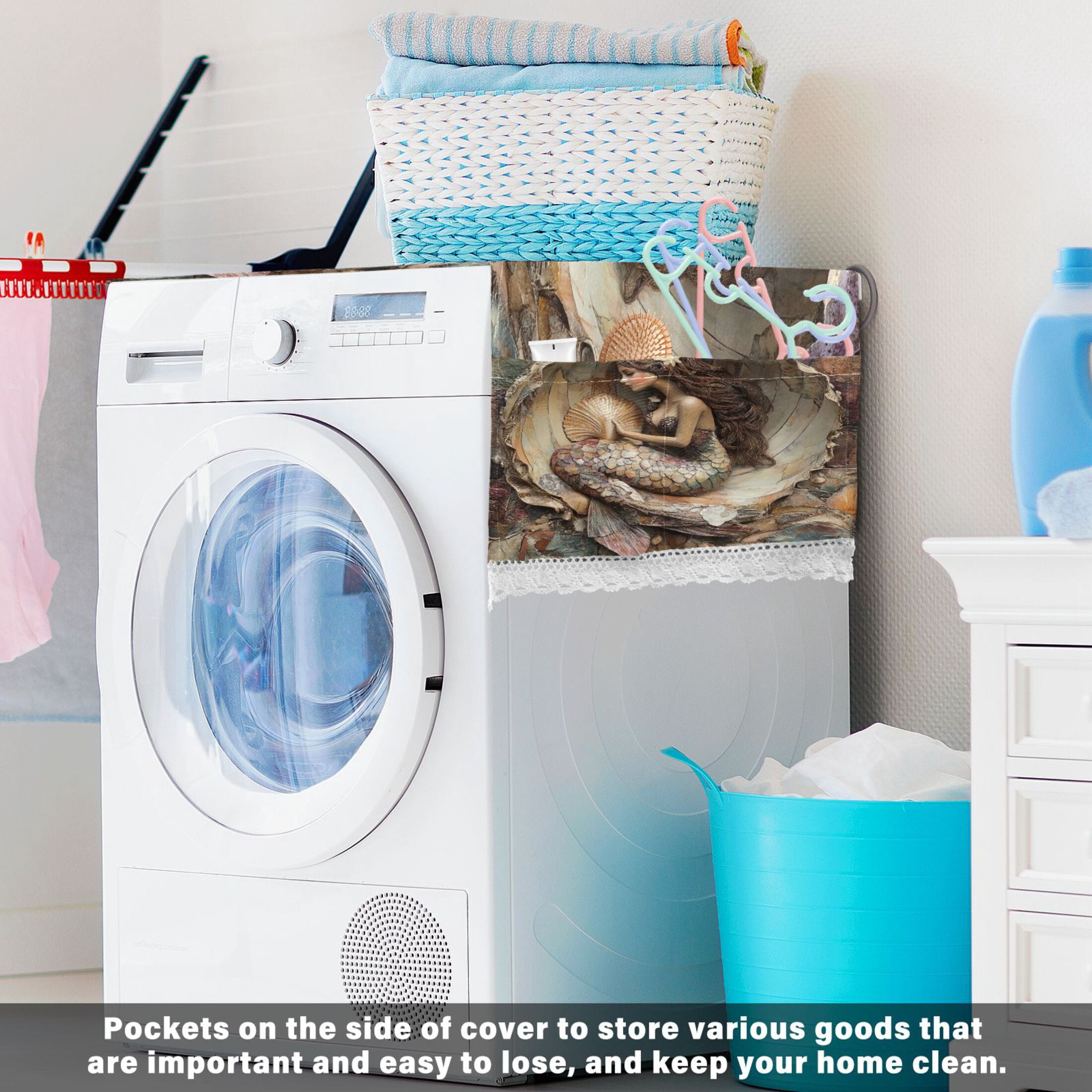 WOBOGO Mermaid Inside The Shell Washing Machine Cloth Dryer Refrigerator Top Cover Protective Non-Slip Mat For Kitchen Laundry
