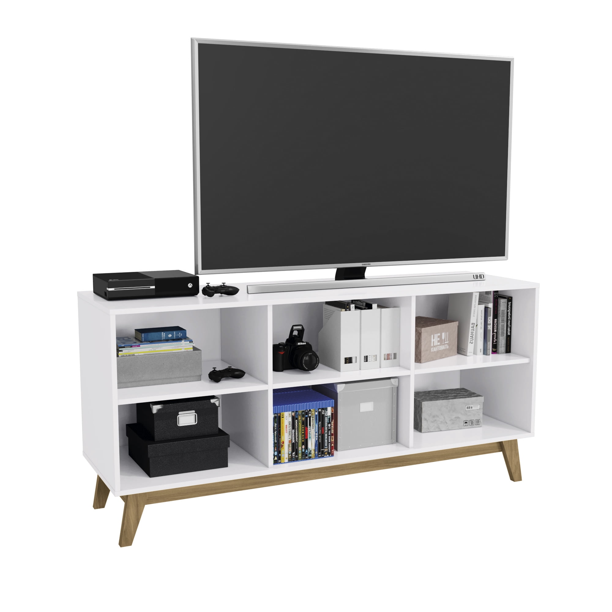 Kappesberg Venice White/Light Brown 59"W Sideboard with 3 Doors and Shelves