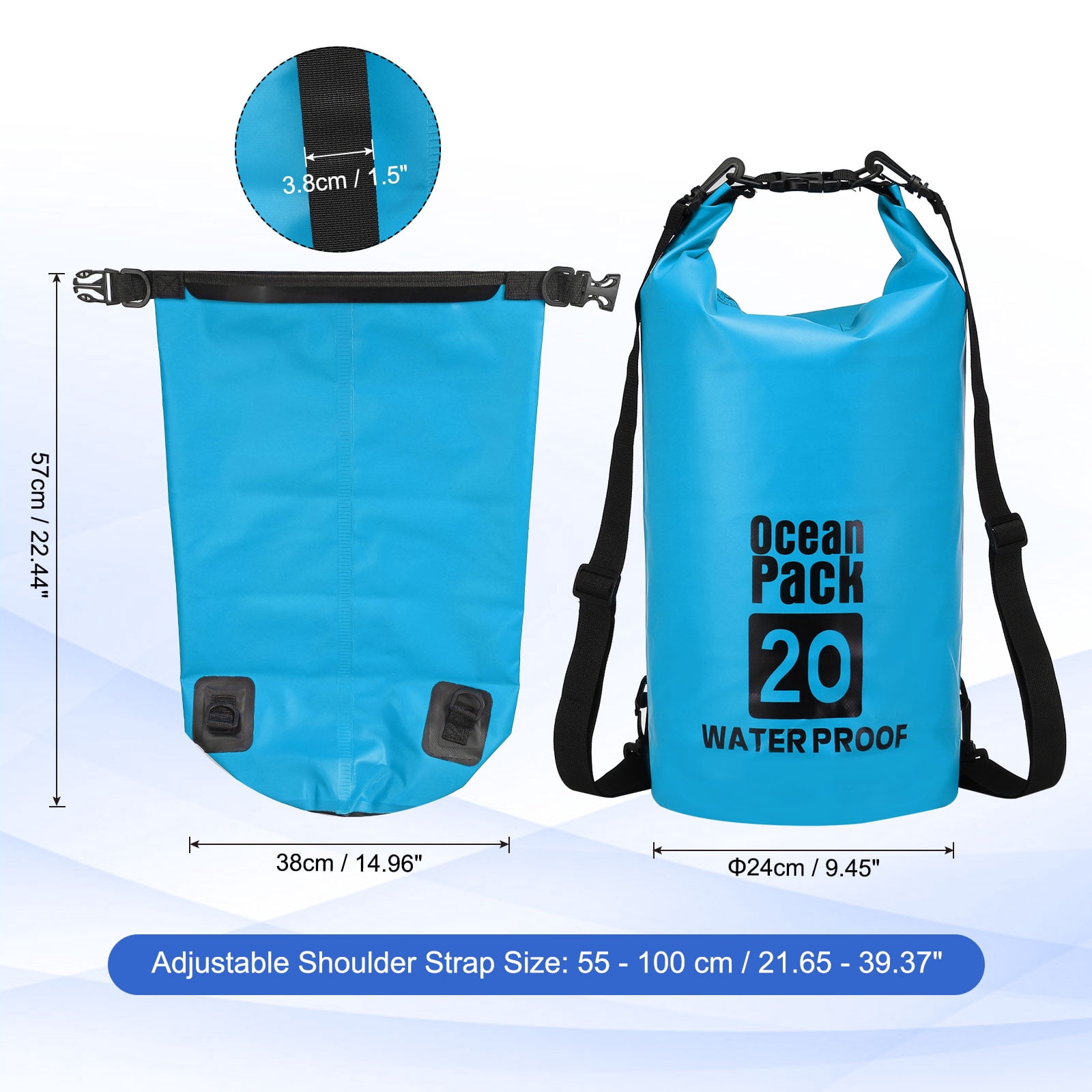 Uxcell Waterproof Dry Bag, 20L Water Proof Bags Lightweight Dry Storage Floating Backpack with Whistle (1 Pack, Lake Blue)