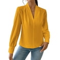 thumbnail image 3 of Work Blouses for Women Long Sleeve Blouses Business Spring Top Womens V Neck Office Shirts Orange M, 3 of 9