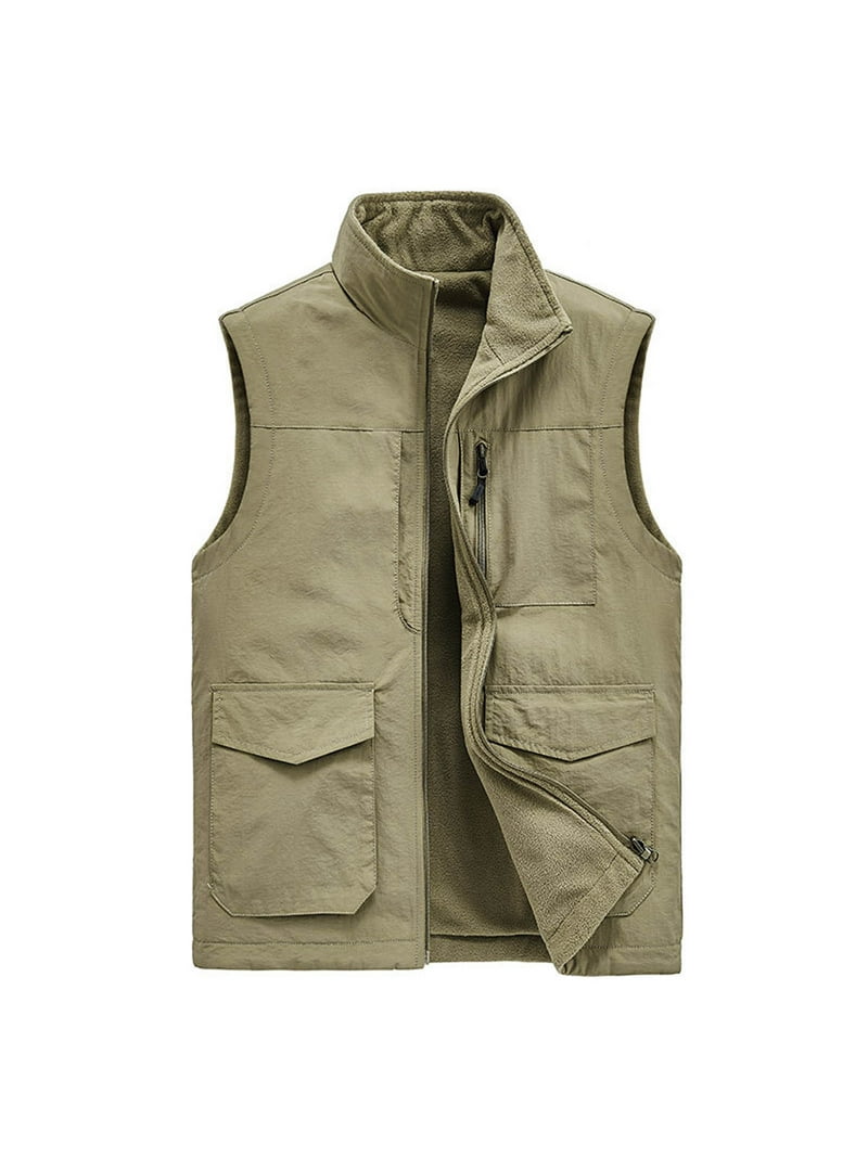 strip Afleiden haak YYDGH Men's Stand Collar Zip Up Plush Vest Male Casual Solid Fleece Vest  Coat Sleeveless Plus Size Jacket with Pockets Khaki XXL - Walmart.com