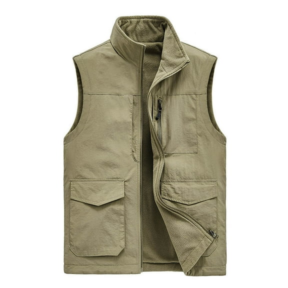 Lilgiuy Men's Athletic Vest Fashion Solid Color Warm Sleeveless Slim Fit Jacket for Climbing Fishing Khaki