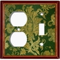 thumbnail image 4 of Metal Light Switch Plate Cover Elegant Green Floral Damask Maroon Frame FRA040, 4 of 13