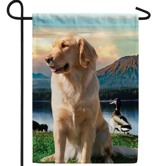 America Forever Summer Dog Labrabor Garden Flag 12.5 x 18 inches Golden Retriever Mallard Duck Lake Life Mountain Solitude Double Sided Countryside Summer Seasonal Yard Outdoor Decorative Rustic Flag