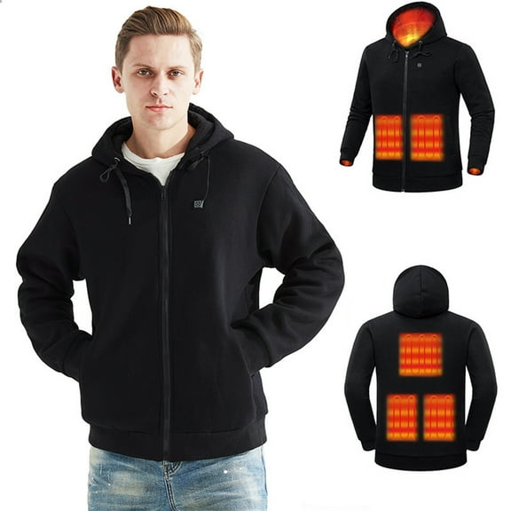 APEXFWDT Men's Heated Sweatshirt jacket Loose Fit Flannel Active Jacket Casual Long Sleeve Zip Up Hooded Warm Heating Coat