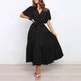 thumbnail image 2 of TJAZFJPA Robe Taille Empire pour Femmes Col en V de Bureau Imprimée à Manches Courtes Taille Jupe Longue Robe Bohème Robe Portefeuille Robe Chemise, 2 of 6