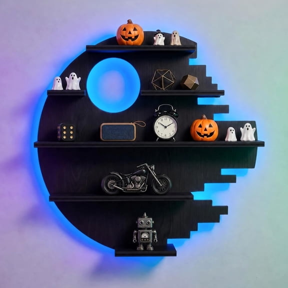 Black Floating Shelves with LED Light with Game Room Wall Decor Shelf Boys Black