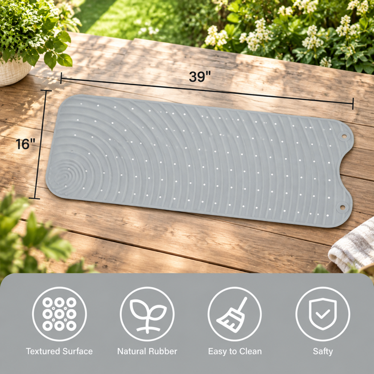 Extra Long Rubber Bathtub Mat Non-slip Shower Tub 39x16 Inch Bath Floor ...