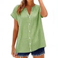 thumbnail image 2 of LVHAOGJOB V Neck Shirts for Women Short Sleeve Tops Plus Size Cotton Linen Pullover Ruffle Button Up Ladies Blouse Solid Color, 2 of 8