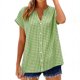 thumbnail image 1 of Camisas de Manga Larga para Mujeres Cuello en V de Ajuste Suelto Botón de Manga Corta Lino Túnica Blusa Cuadrado, 1 of 8