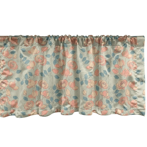 Floral Window Valance Pack of 2, Repetitive Blossoming Rose Flowers in Pastel Spring Tones, Rod Pocket Curtain Valances for Kitchen Bedroom, 54" X 18", Grey Yellow Sea Green, by Ambesonne
