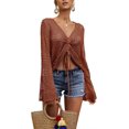 thumbnail image 2 of XINQIHANG Womens Boho Off Shoulder Sheer Crop Tops Bell Sleeve Flowy Oversized Crochet Ruched Pullover Sweaters, 2 of 6