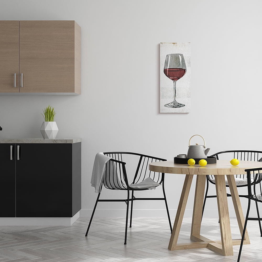 Stupell Industries Rustic Kitchen Red Wine Glass Distressed Stripes Canvas Wall Art by Milli Villa