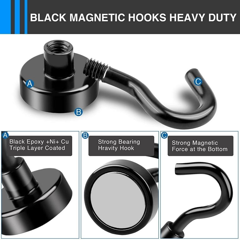 DIYMAG Black Magnetic Hooks, 25Lbs Strong Magnetic Hooks Heavy Duty with  Epoxy Coating for Refrigerator, Magnetic Cruise Hooks for Hanging,  Classroom
