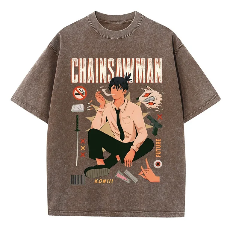 Anime Manga Graphic Tees for Men Women Vintage Acid Wash