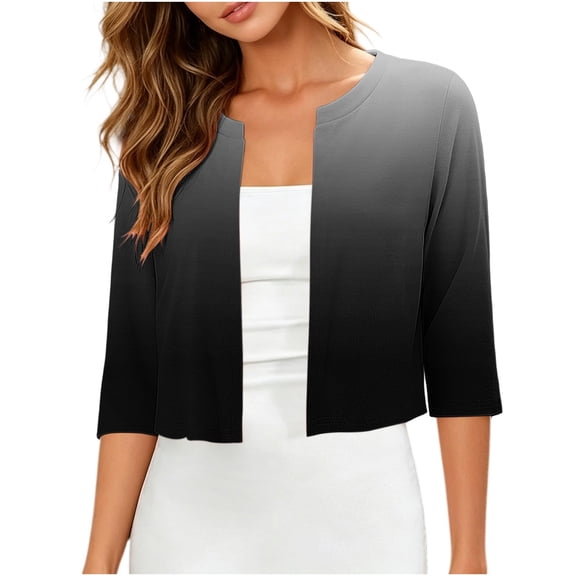 Fewfanhot Women Tops 3/4 Sleeve Open Front Cropped Bolero Shrug Cardigan Top
