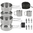 thumbnail image 1 of Camping Grill Cooking Cookware Kit Stainless Steel Camping Pots and Frying Pans AllinOne Outdoor Portable Camp Cookset Grilling Tools for Backing & Campfire (Person, 1 of 8