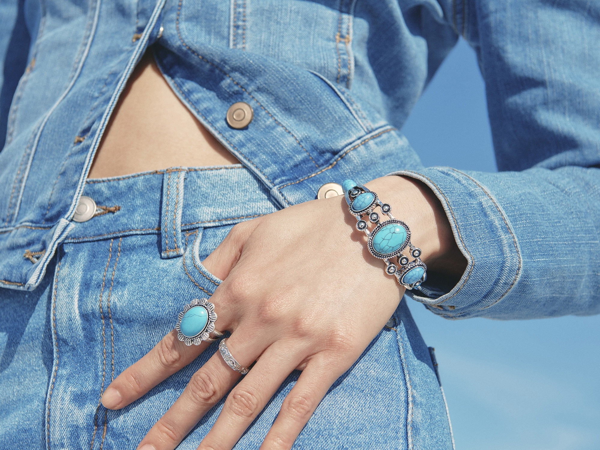 Jessica Simpson Women's Faux Turquoise Ring Set, 2-Piece