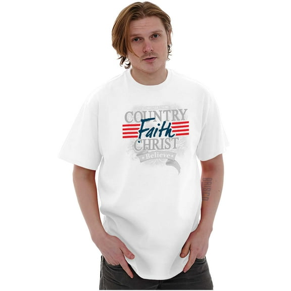 Country Faith Patriotic USA Christian Men's Graphic T Shirt Tees Brisco Brands X