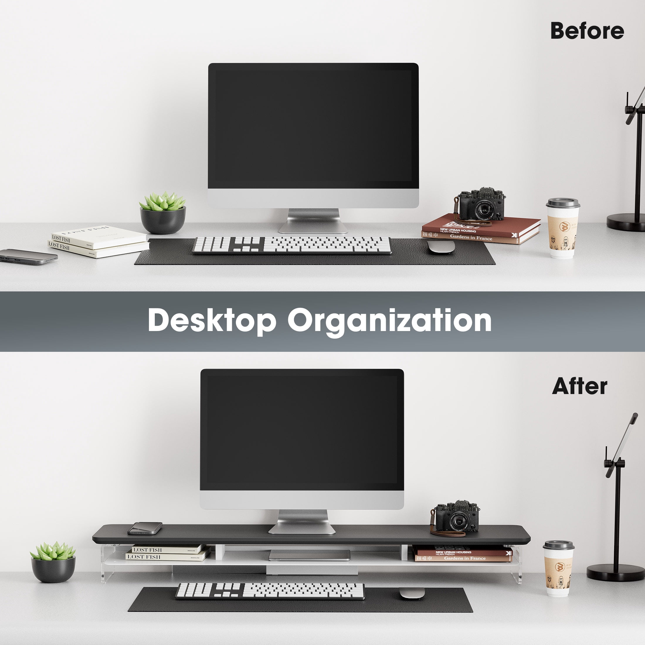 Fenge 42.5 Inches Acrylic Monitor Stand Riser with Metal Storage
