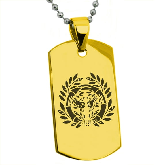 Stainless Steel Date Masamune Samurai Crest Engraved Dog Tag Pendant Necklace