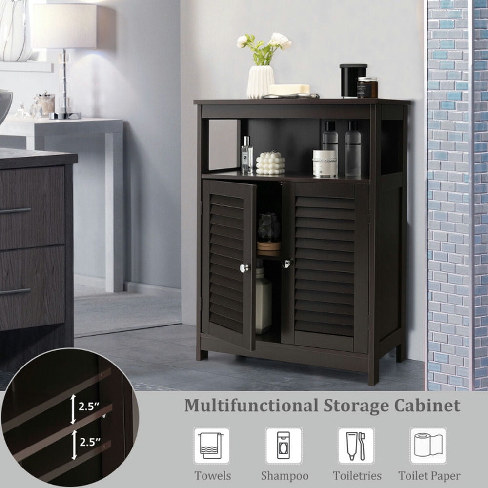 Finihen Bathroom Storage Cabinet, Bathroom Floor Cabinet, Wood Freestanding Bathroom Storage Cabinet with Double Shutter Door, for Bathroom, Living Room, Bedroom, Kitchen, Brown Finihen Bathroom Storage Cabinet, Bathroom Floor Cabinet, Wood Freestanding Bathroom Storage Cabinet with Double Shutter Door, for Bathroom, Living Room, Bedroom, Kitchen, Brown