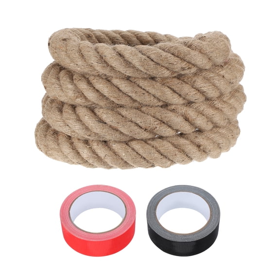 Uxcell 2 Inch x 10ft Heavy Natural Jute Rope Thick Twine Rope with 2 Roll Tapes for Crafts Railing Docks Tug of War Swing Nautical Landscaping