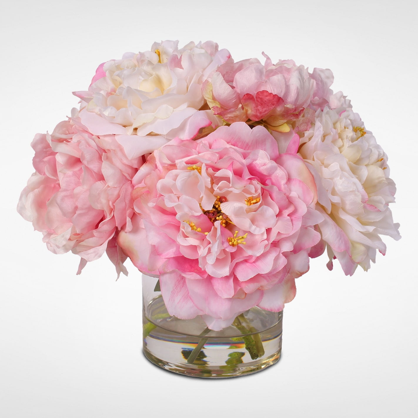 Pink French Peonies Bouquet In Glass Vase With Fake Water 