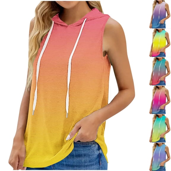 Ashirexll Sleeveless Tops for Women, Summer Round Neck Loose Oversized Sports Hoodie Top Blouses
