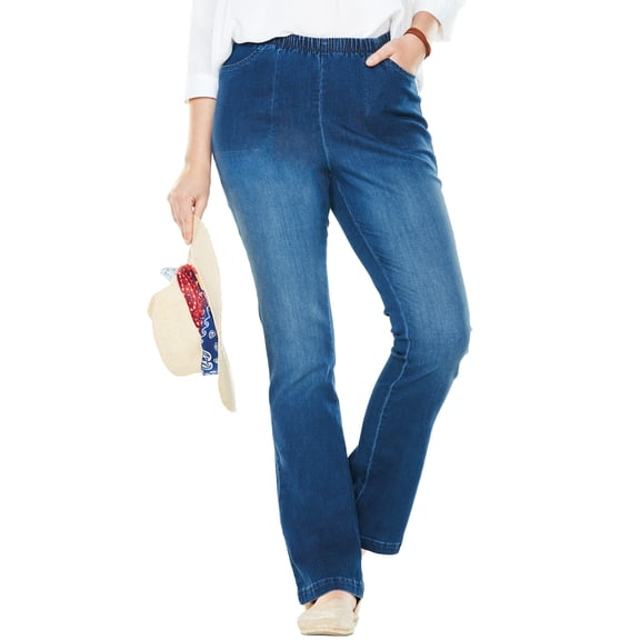Woman Within Plus Size Petite Fineline Stretch Denim Pull-On Bootcut Jeans