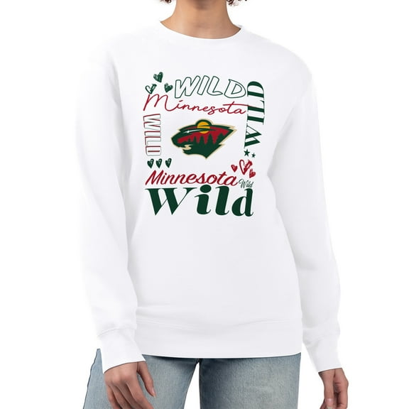 Women's G-III 4Her by Carl Banks White Minnesota Wild Collage Graphic Fleece Long Sleeve Pullover Sweatshirt