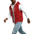 thumbnail image 5 of EANJE Men's Hooded Sleeveless Zip Vest Casual Drawstring Regular Fit Hood Knit Multi Color Layering Tops With Pockets Red 2XL, 5 of 7