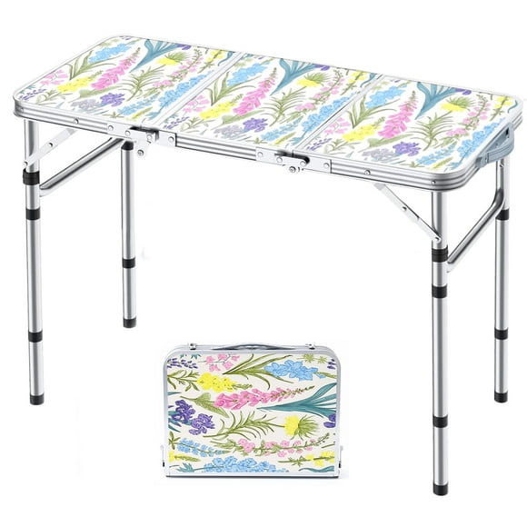 Mesa de camping plegable Yriuat, 91 x 41 cm, altura ajustable, diseño floral