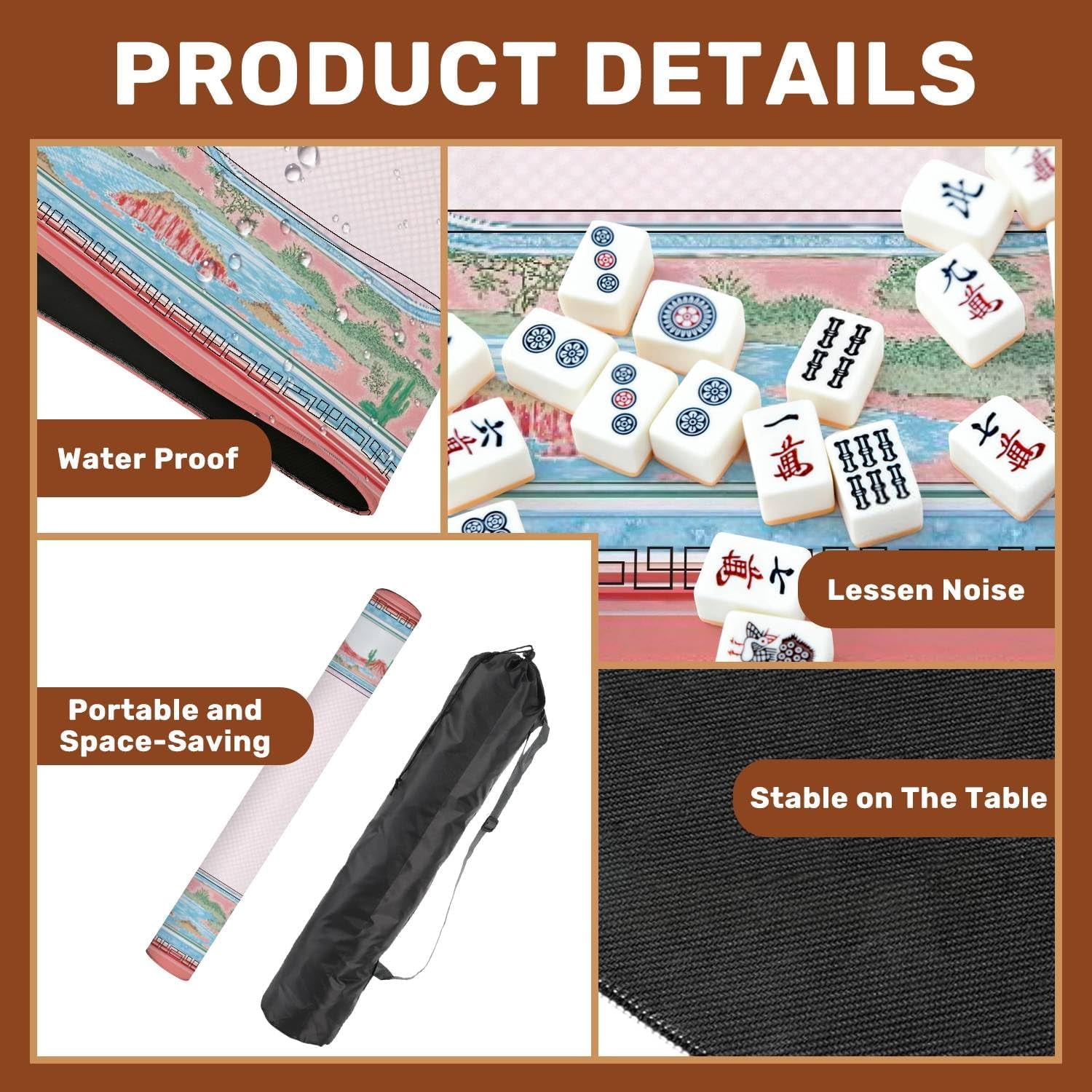 Mahjong Mat 31.5" x 31.5" Southwestern Desert Landscape Cactus Red Rock Mountains Decorative Non-Slip Noise Reduction Mahjong Tiles Table Cover for Dominoes Poker Card Board and Tile Games