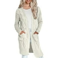 thumbnail image 3 of Breezora Women's Chunky Knit Cardigan Sweater Coat with Double Pockets Long Loose Fit Open Front L Size Beige, 3 of 9