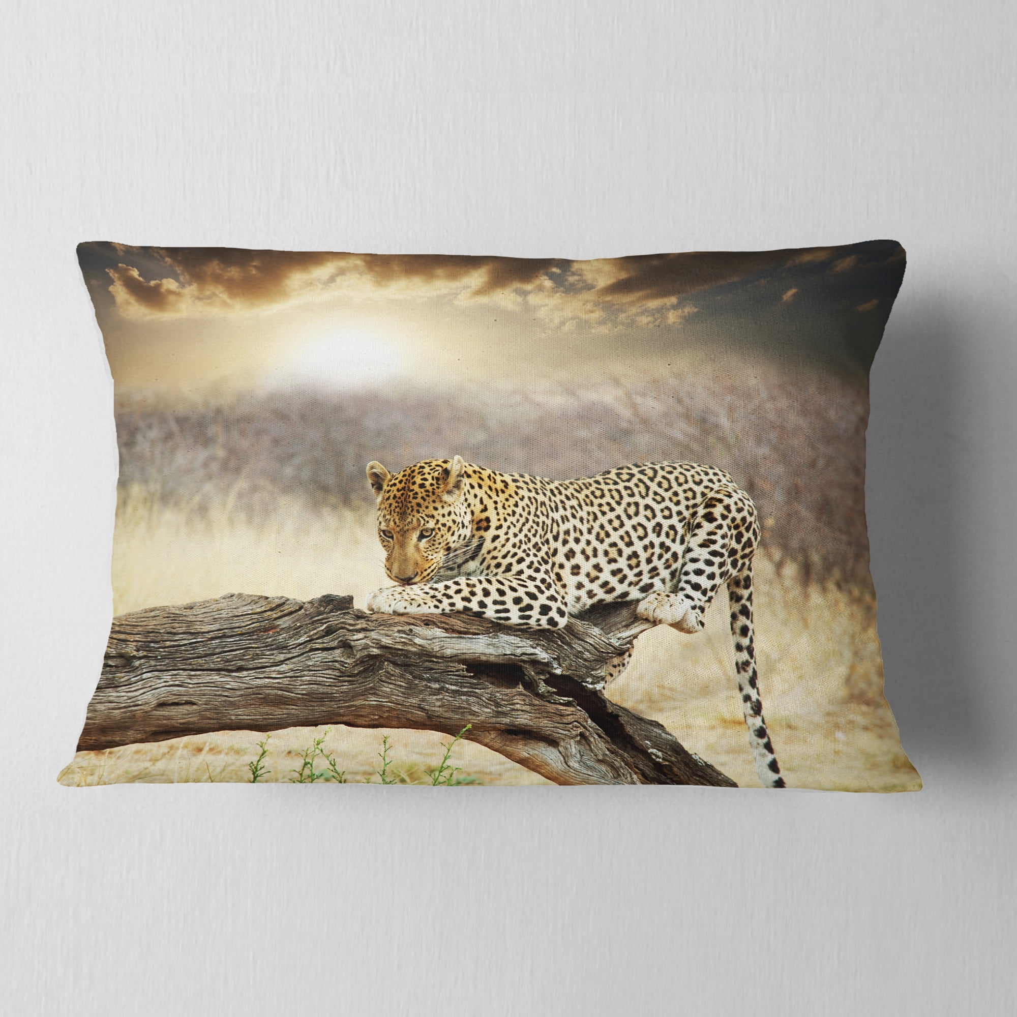 Designart Leopard Relaxing on Tree - African Throw Pillow - 12x20