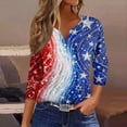 thumbnail image 2 of 4th Of July Womens Summer Tops Patriotic 3/4 Length Sleeve Womens Tops 250 Anniversary Usa Flag Button Henley V Neck Independence Day American Flag Stars Striped Tee Tops Royal Blue XL, 2 of 7