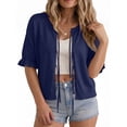 thumbnail image 2 of Anygrew Women's Lightweight Knit Cardigan - Tie Front Ruffle Short Sleeve Open Front Summer Cover Up Sweater Top, 2 of 6
