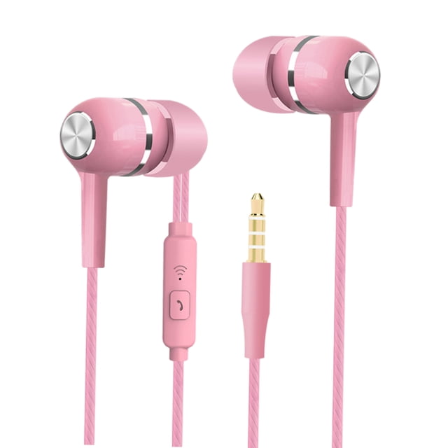 S12 Auriculares intrauditivos estéreo planos de 3,5 mm con micrófono Auriculares manos con graves Auriculares con cable para teléfonos Tableta Rosado