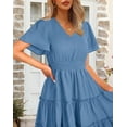 thumbnail image 6 of Zattcas Women 2024 Short Sleeve Summer Dress V Neck Smocked Waist Casual Flowy A Line Tiered Work Midi Dresses, 6 of 6