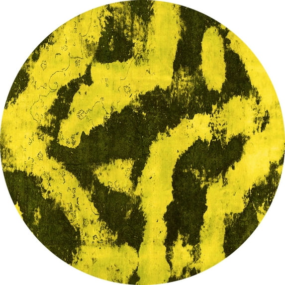 Ahgly Company Indoor Round Abstract Yellow Modern Area Rugs, 6' Round