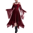 thumbnail image 2 of Corset Lace Up Gothic Gown, Off Shoulder Long Sleeve Renaissance Witch Maxi Dress, Sheer Flare Sleeve Corset Lace Up Medieval Gothic Cosplay Gown for Halloween Themed Gathering, Wine XL, 2 of 7