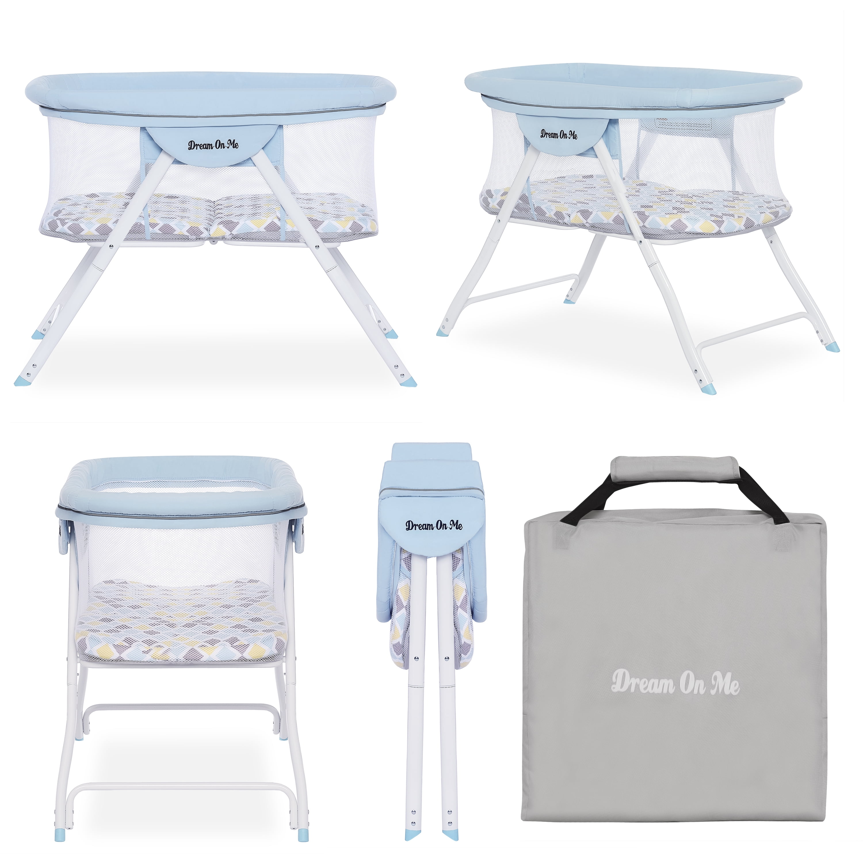 Free Shipping Dream On Me Poppy Traveler Portable Bassinet Brown and Blue JPMA Certified Easy to Fold Walmart