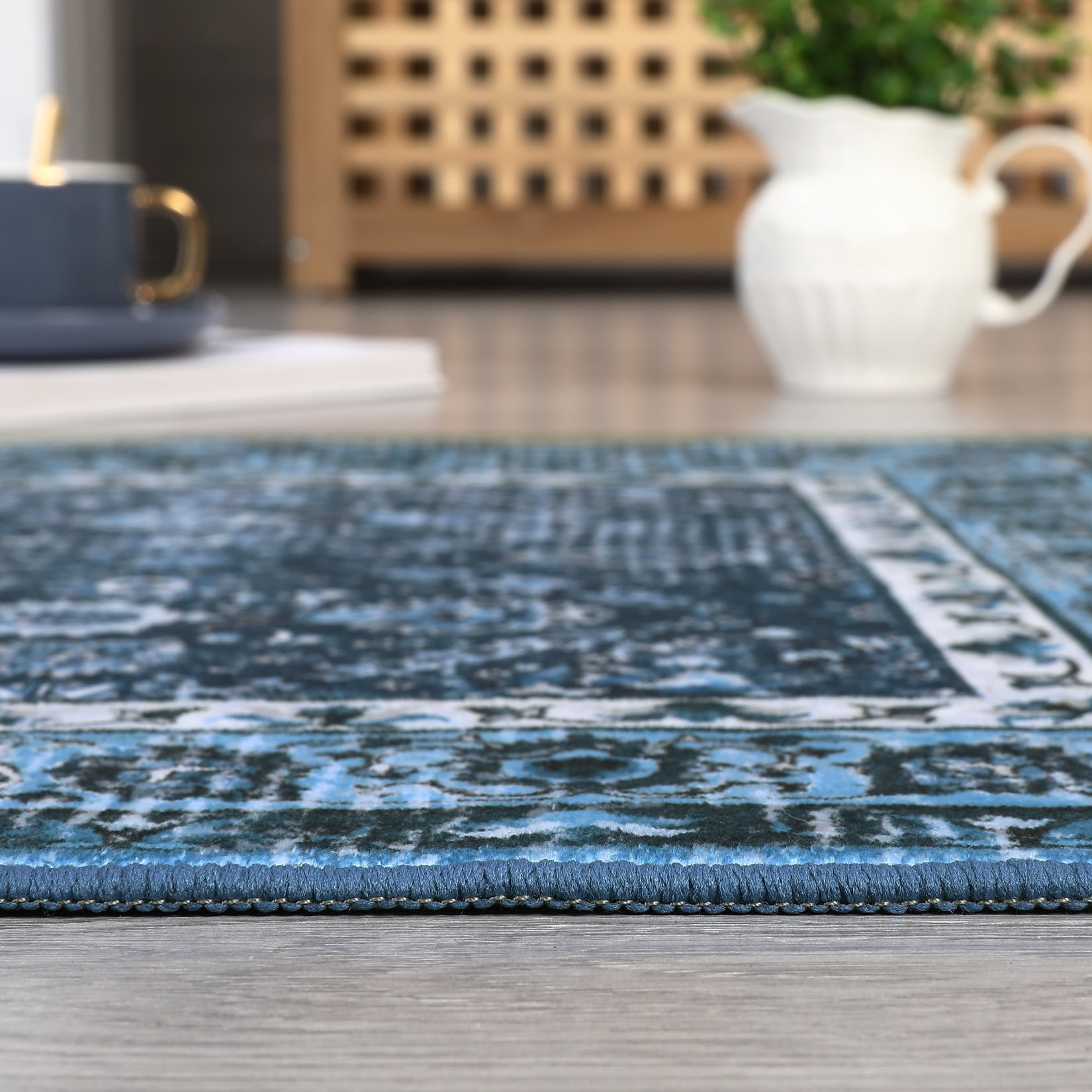 Garvee 8'x10' Area Rug, Washable Persian Rug Vintage Boho Carpet Non Slip Soft Print Rug for Bedroom Dining Room Living Room, Blue