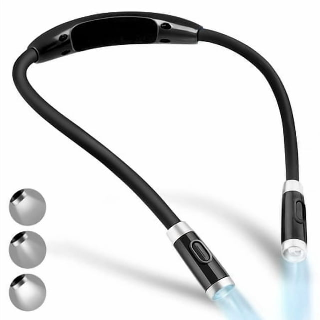 Vekkia Rechargeable LED Neck Reading Light Book Lights for Reading in Bed 3 Brightness Levels Flexible Soft Silicone Arms Comfortable Wear Long Lasting. Perfect for Readers Craft & Knitting Black